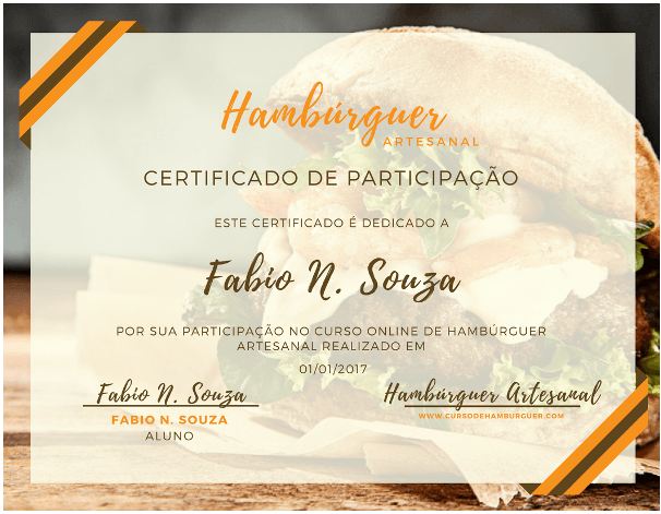 Certificado curso hamburguer artesanal 