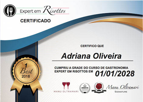 certificado curso expert em risotto